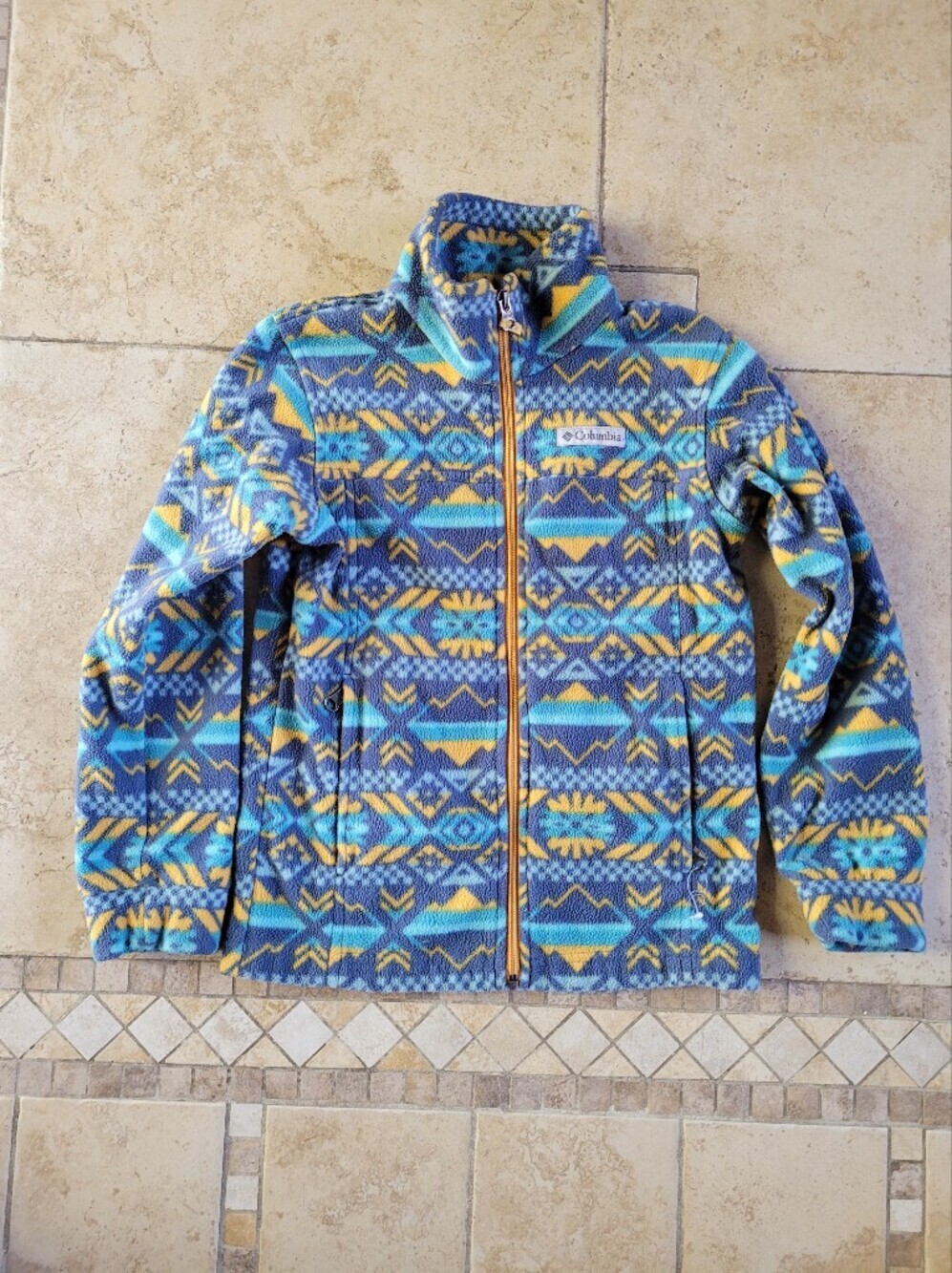 Columbia Kids Blue & Yellow Patterned Fleece Zip Up Jacket